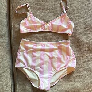 Solid & stripe bikini high waisted bottoms and adjustable top size small